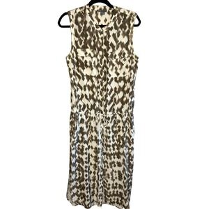 Vince 100% Silk Dress Size M Ikat Print Sleeveless Midi Drawstring Waist